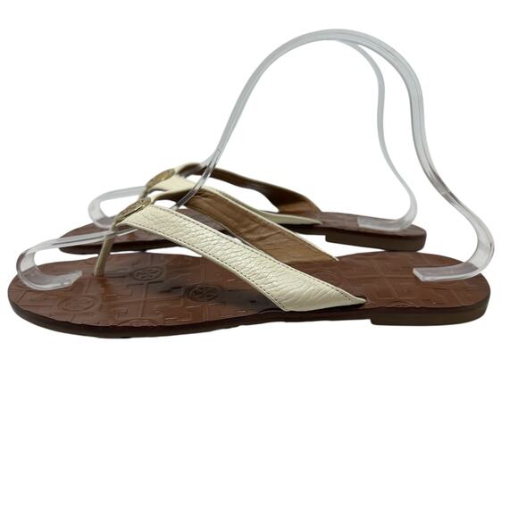 Tory Burch Thora Thong Sandals Flip Flops Patent Leather Ivory Gold Size US 8 - Picture 11 of 14